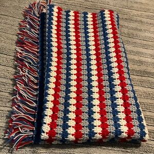 Red, White, and Blue Crochet Afghan‎ Throw Blanket 52”x68”